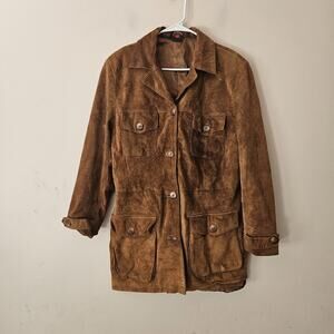 Vintage 90’s Virginia Slims Women's Brown Leather Button-Up Jacket Large